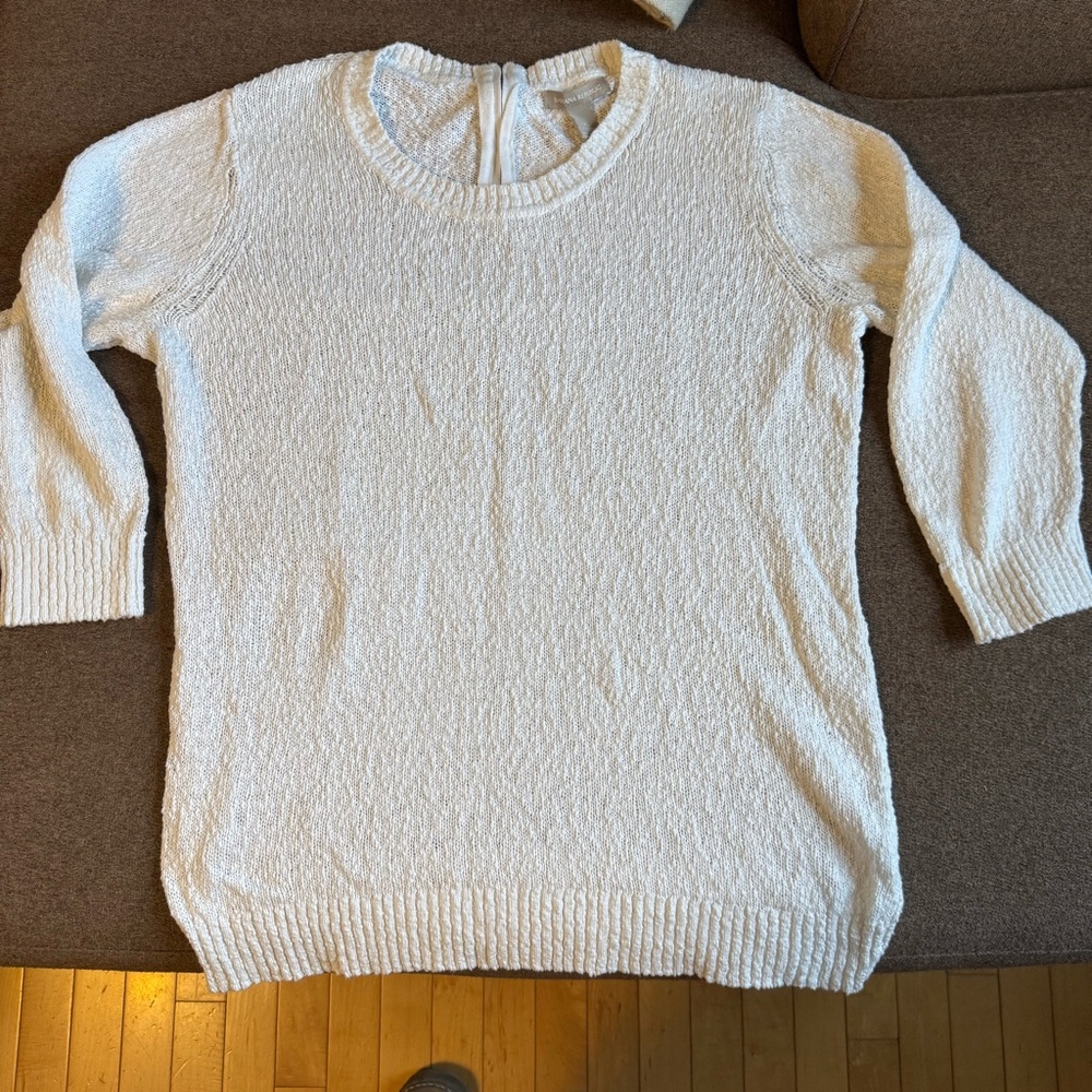 Banana Republic white boucle women's sweater XL cotton gently used crewneck